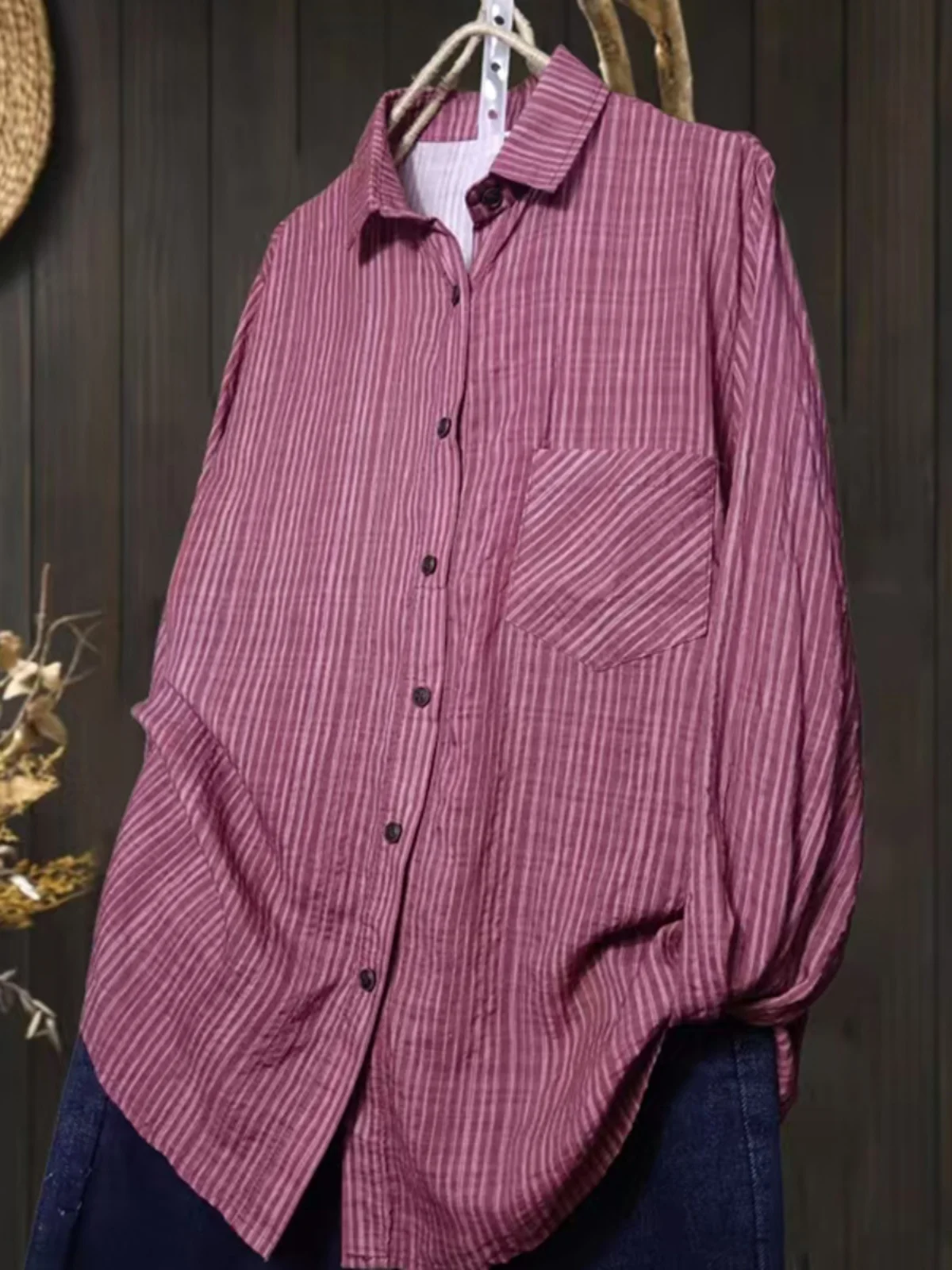 

Women's Loose Fit Long Sve Striped irt Tagl Versatile Slimming Korean Design Outerwear Casual Commute Sle Pea...