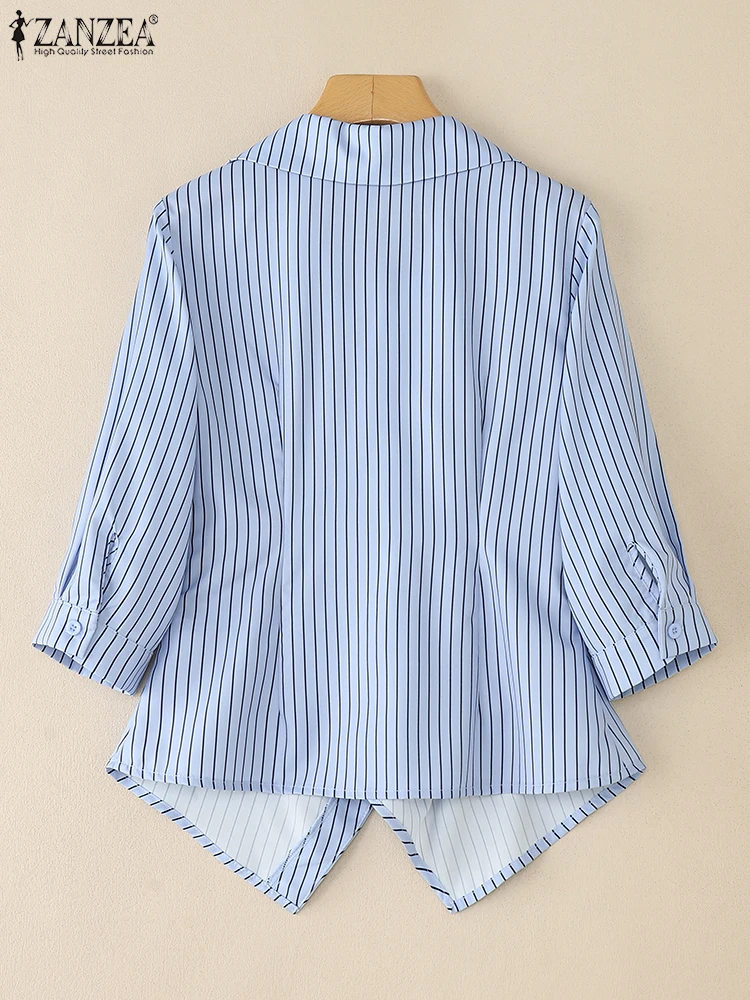 Women Tops ZANZEA Fashion Elegant Office Lady Shirts Striped Blouse 2025 Autumn 3/4 Sleeve Loose Tunic Casual Asymmetrical Blusa