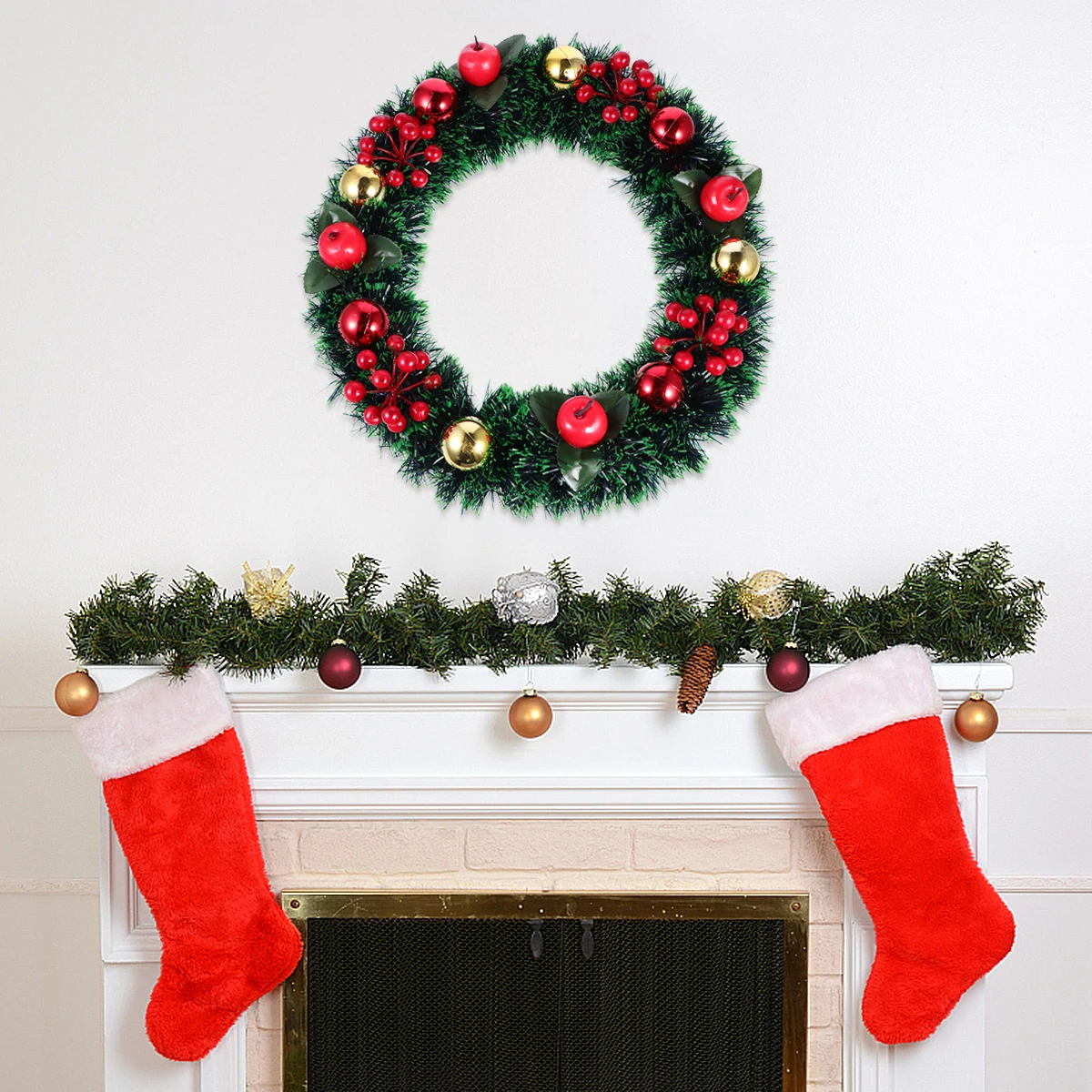 

1 pc Christmas Wreath Elegant Hair Hoop Vivid Hanging Ornament Door Pendant Decorative Garland Holiday Party Family Display