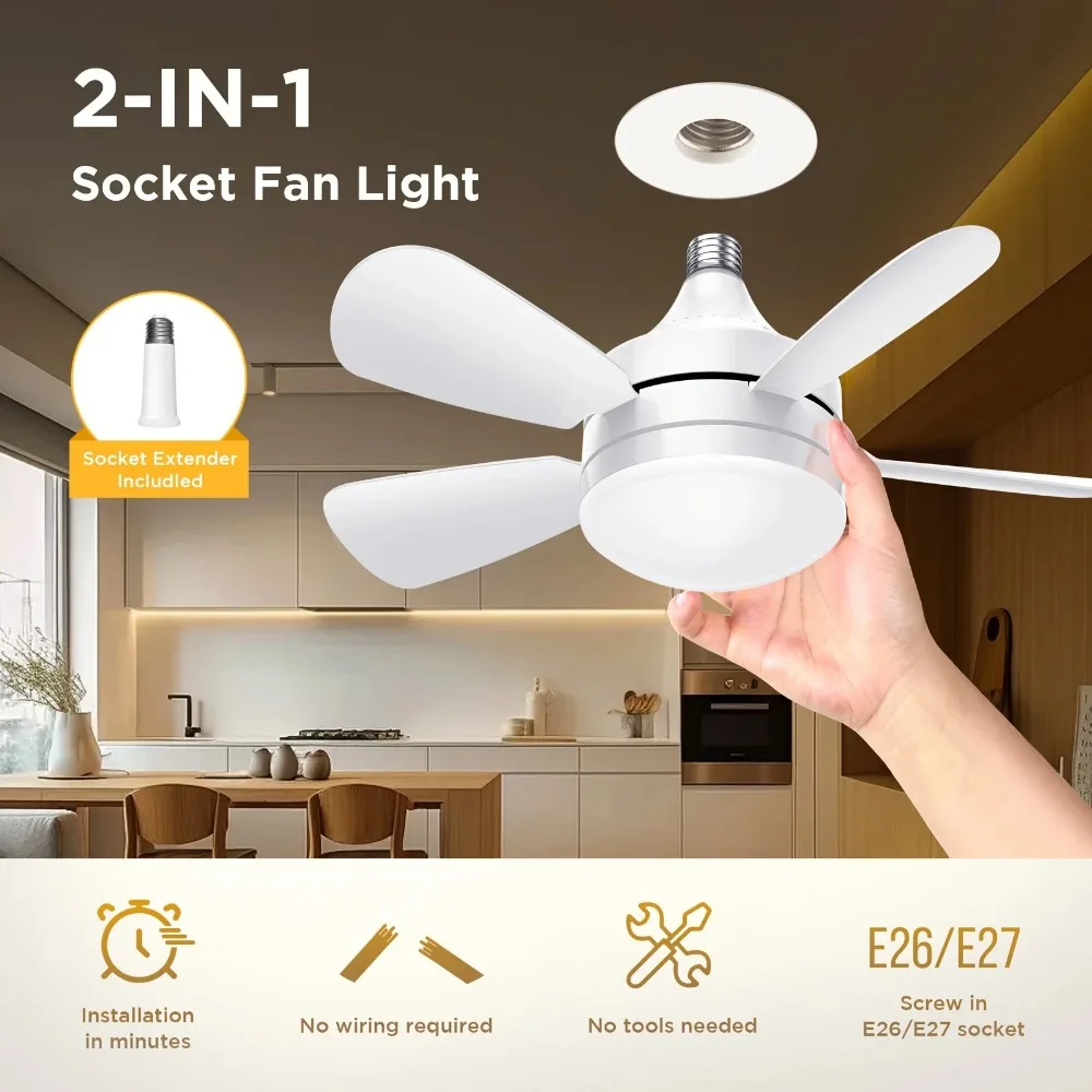 JOYINLED Dimmable LED Fan Light with E27 Socket Remote Control Ceiling Fan with Light 85-265V for Living Room Bedroom Study