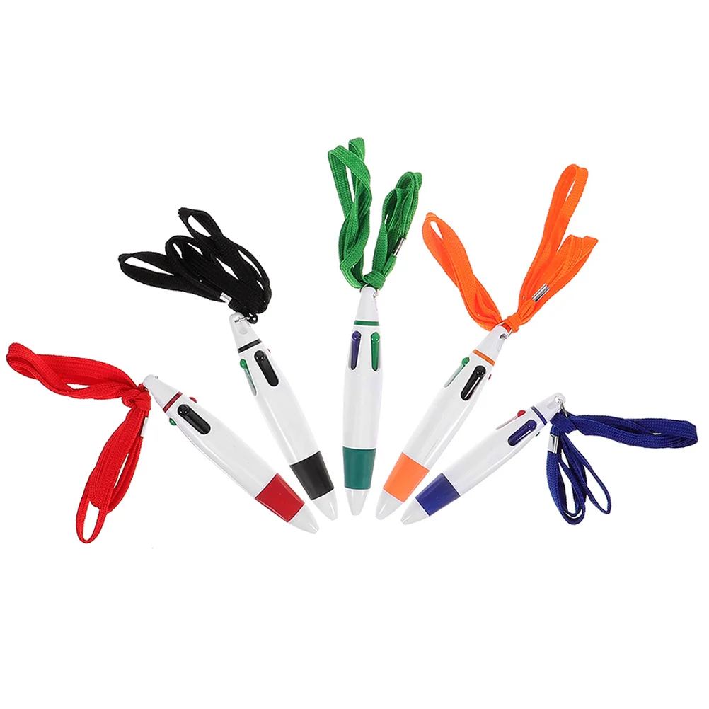 

5 Pcs Lanyard Pen Multicolor Ballpoint Retractable Ink Shuttle Colorful Pens Writing Supplies Multifunction