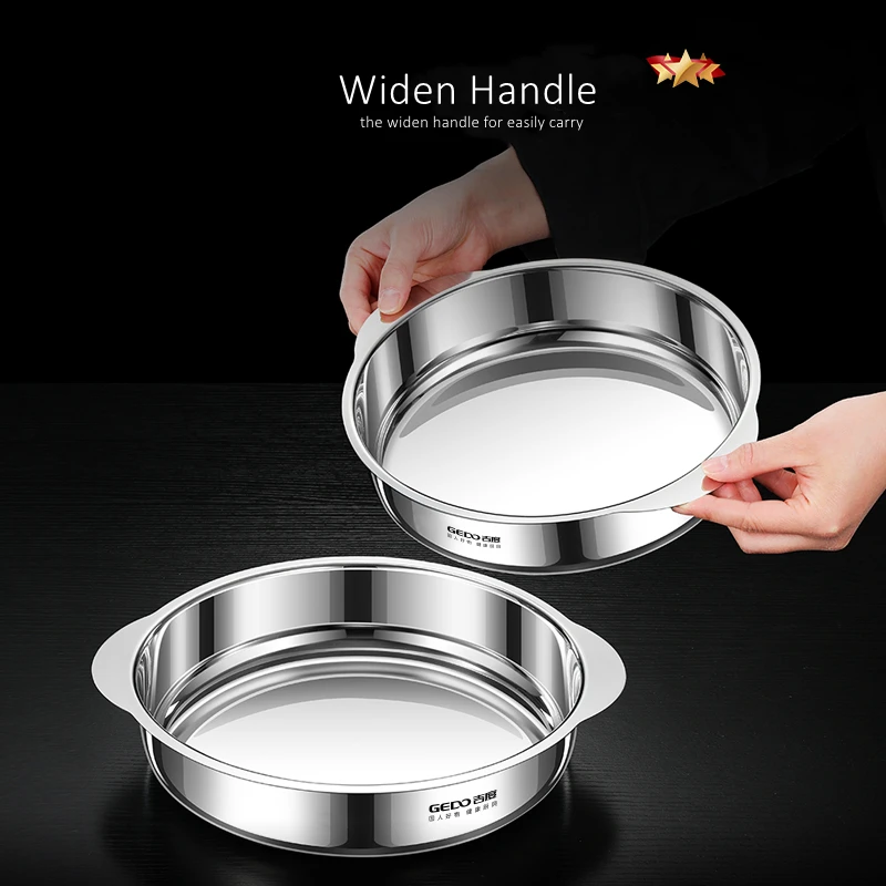 LFGB Certification 304 Stainless Steel Kitchen Plate 22cm/24cm Diameter Food Basin Ultra Thick Fall Resistant Dining Dish 3