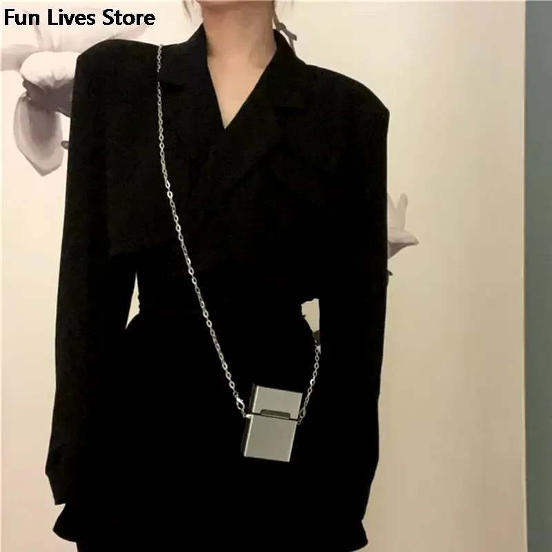 Metal Crossbody Bags Hard Purse Gothic Punk Style Mini Shoulder Bag Silver Chains Handbags Women Cool Pocket Pack Fashion Purses