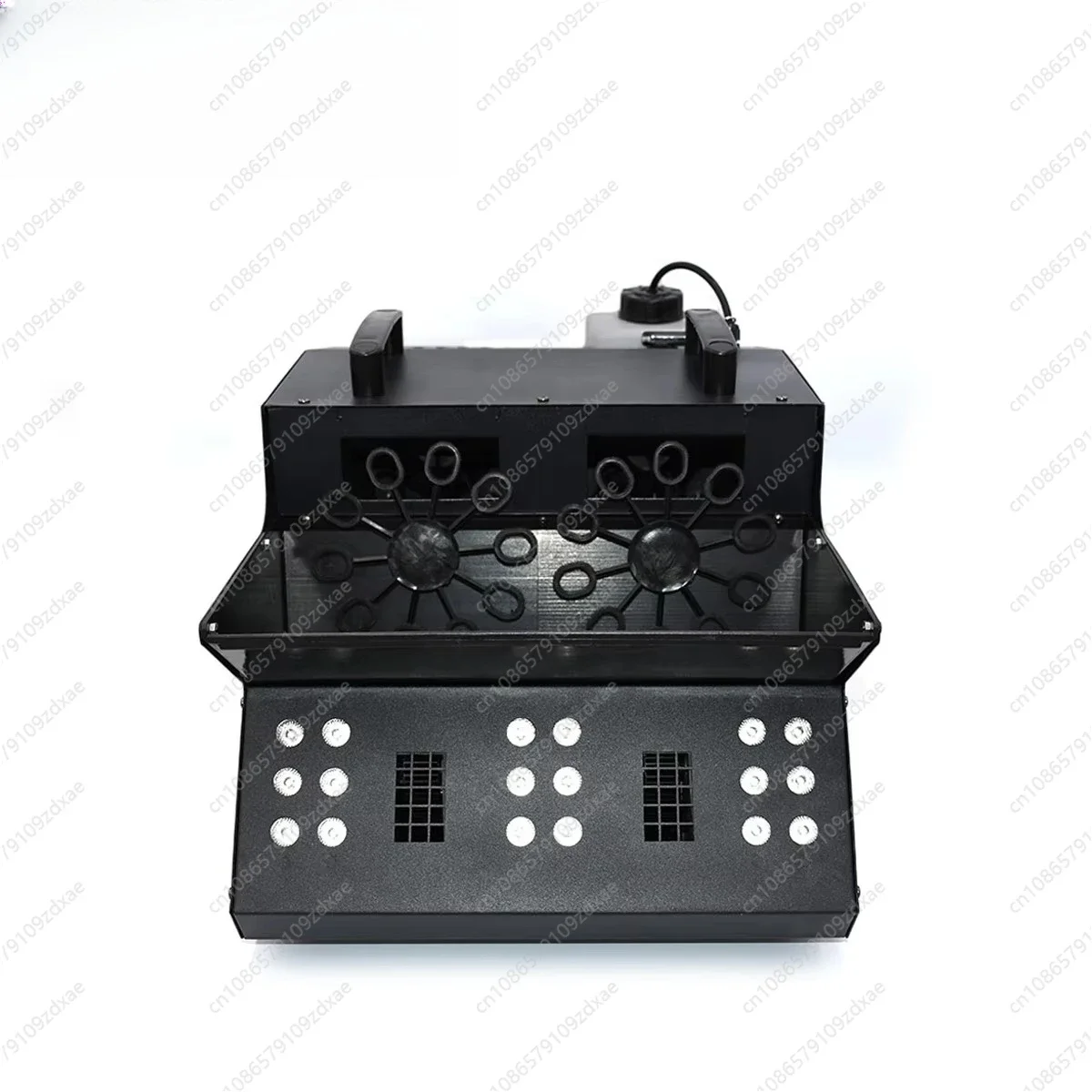 

1500W RGB Light Emitting Diode Output 8 Channel DMX & Remote Control Two Wheel Fog Bubble Blower Hurricane Foam Machine