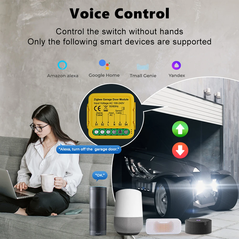 Tuya ZigBee Gate Opener Intelligent Garage Door Controller Module Mobilephone Remote Tuya APP Control with Alexa and  Home