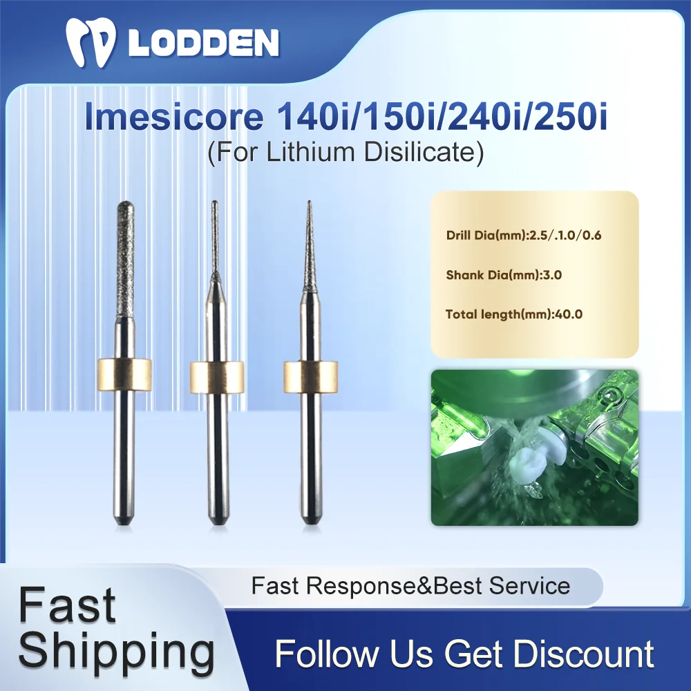 Dental Milling Burs for Imesicore 140i150i240i250i For Grinding LIthium Disilicate CAD CAM Lab Materials D3-40-0.6/1.0/2.5mm