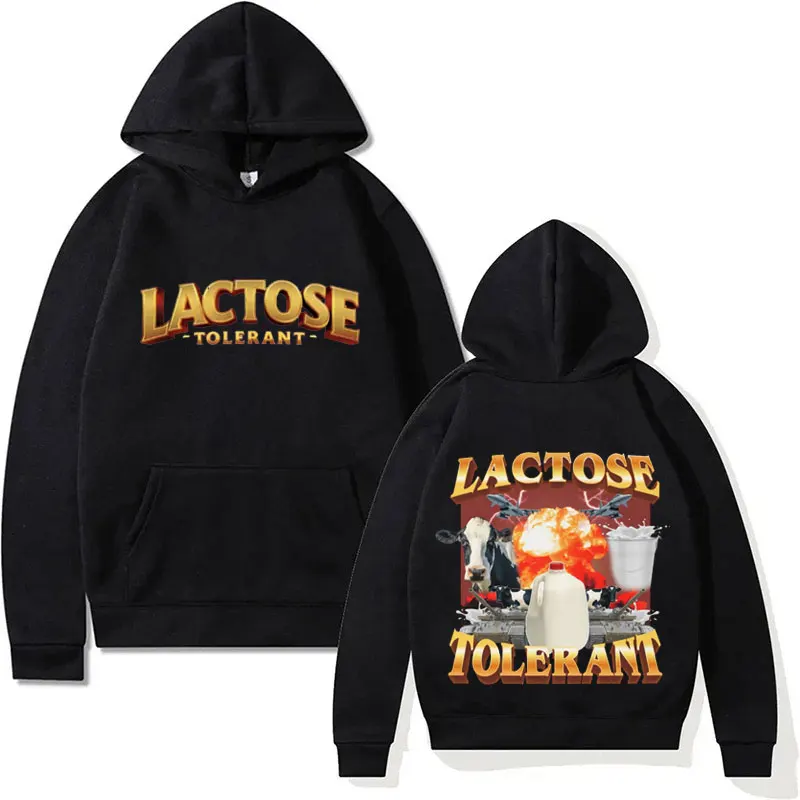 

Lactose Tolerant Graphic Print Hoodie Mens Womens Fashion Harajuku Y2k Clothing Long Sleeves Hoodies Casual Oversized Sweatshirt