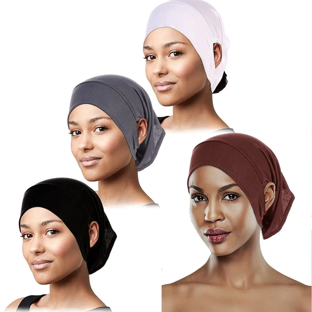 Solid Color Islamic Scarf Hat Ready Accessories Hijab Caps Islamic Scarf Hat Women's Hijab Undercap with Ear Hole