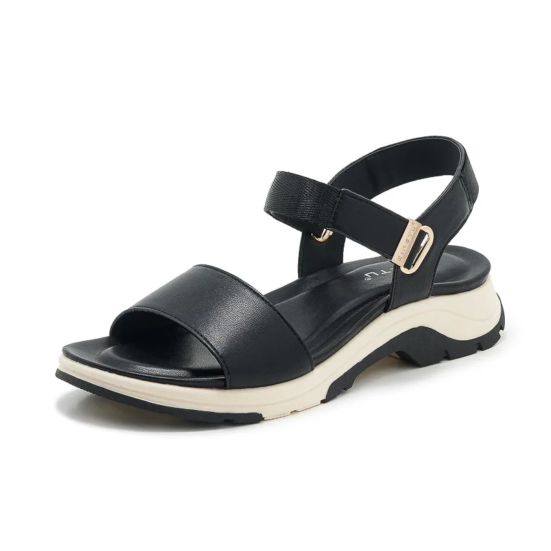 

2025 New Fashionable Color blocked Sole Sandals with Casual Nylon Buckle Comfortable 4CM Thick Bottom Women's Sandals Y702-1