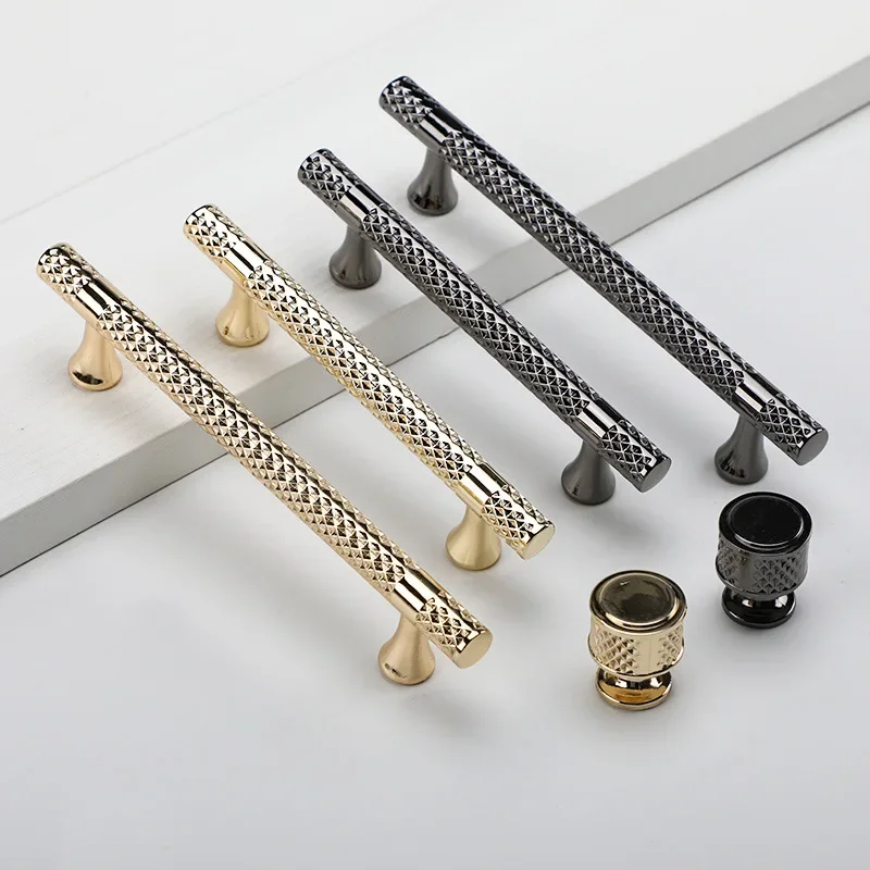 New Gold Luxury Wardrobe Furniture Door Handle Pattern Personalized Gray Kitchen Cabinet Knob Solid Single Hole Round Handle