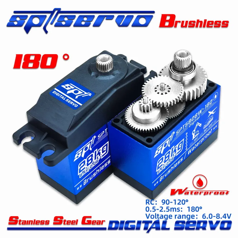 

SPT5828W 28KG Large Torque Metal Gear Waterproof Digital Servo 180° Brushless Motor for 1/8 RC Car Robot Truck Manipulator Model