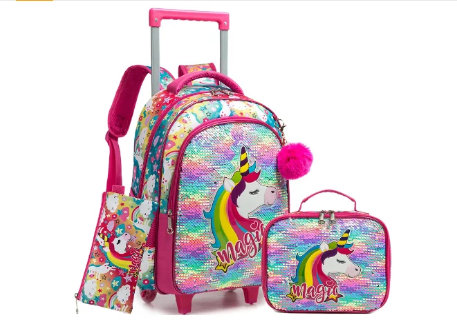 Imagem -06 - Mochila Escolar com Rodas para Crianças Trolley Bolsa Lunch Bolsa Rolling Backpack For Girls Mochilas com Rodas 16 Pcs Set