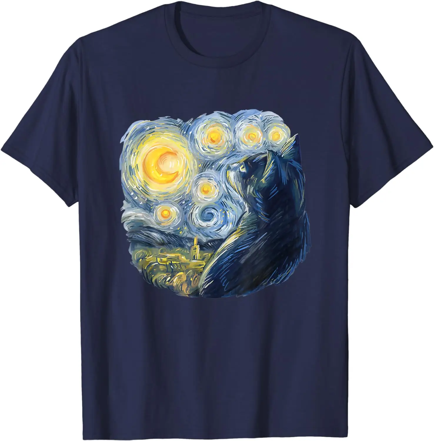 Van Gogh Cat He Starry Night Artwork Painting Parody T-Shirt