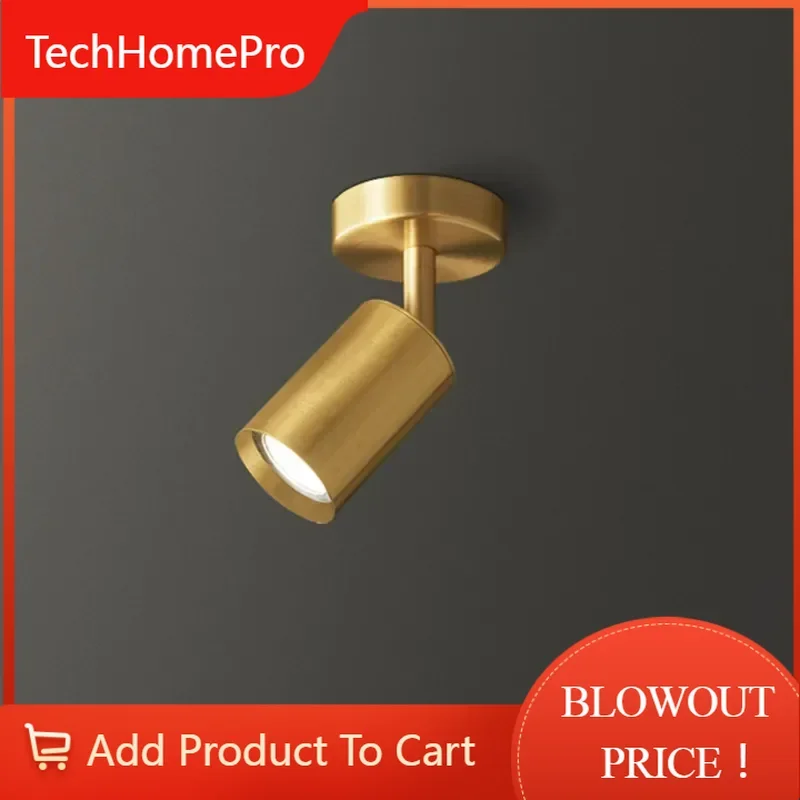 TechHPLED Wall Mounted Spotlights All Copper Nordic Simple Downlights Gold Bar Table Living Room Ceiling Free Opening Lamp