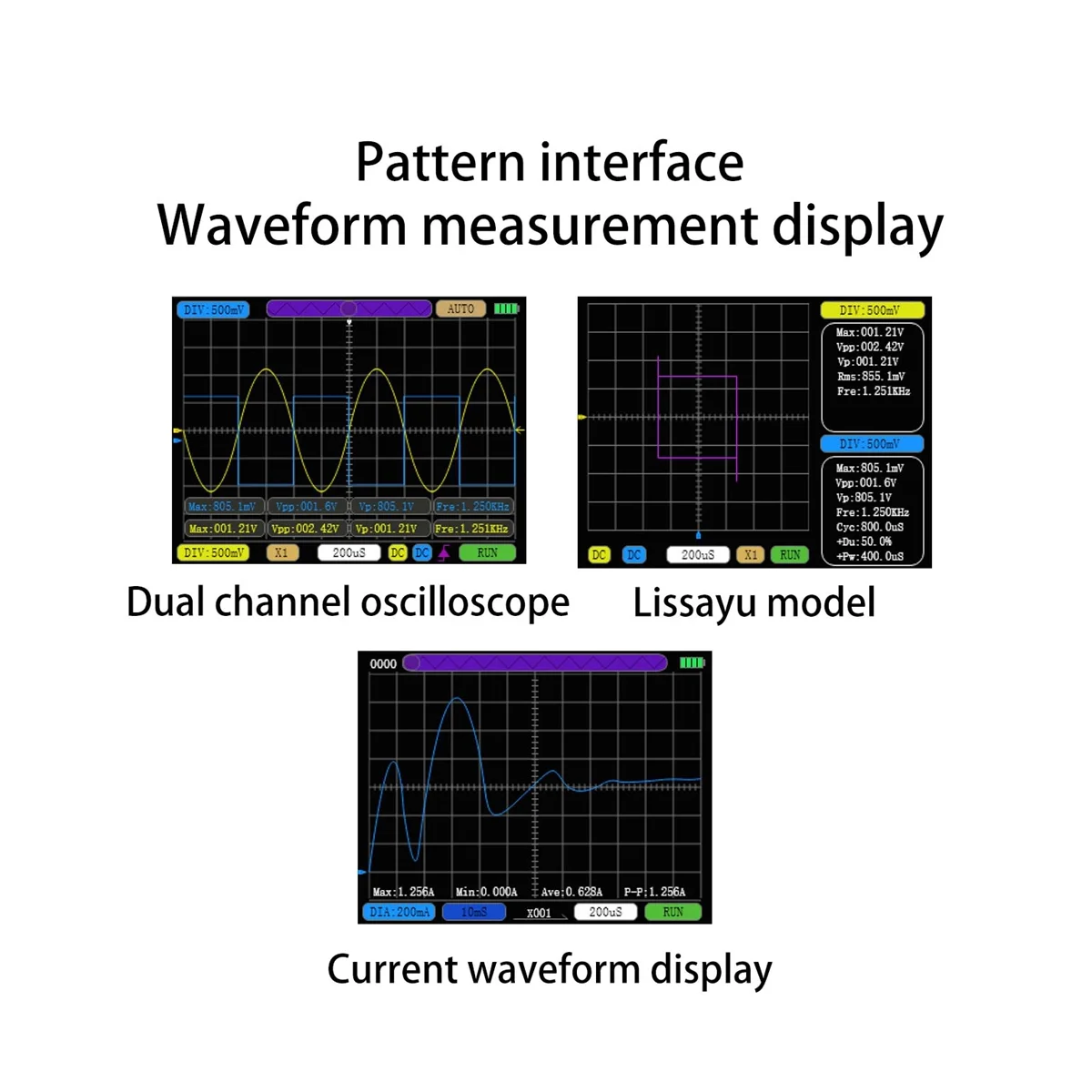 SCO2 Dual Channel Digital Oscilloscope 50M Sampling Rate 10Mhz Analog Bandwidth One Key AUTO Anti Burning, SET 3