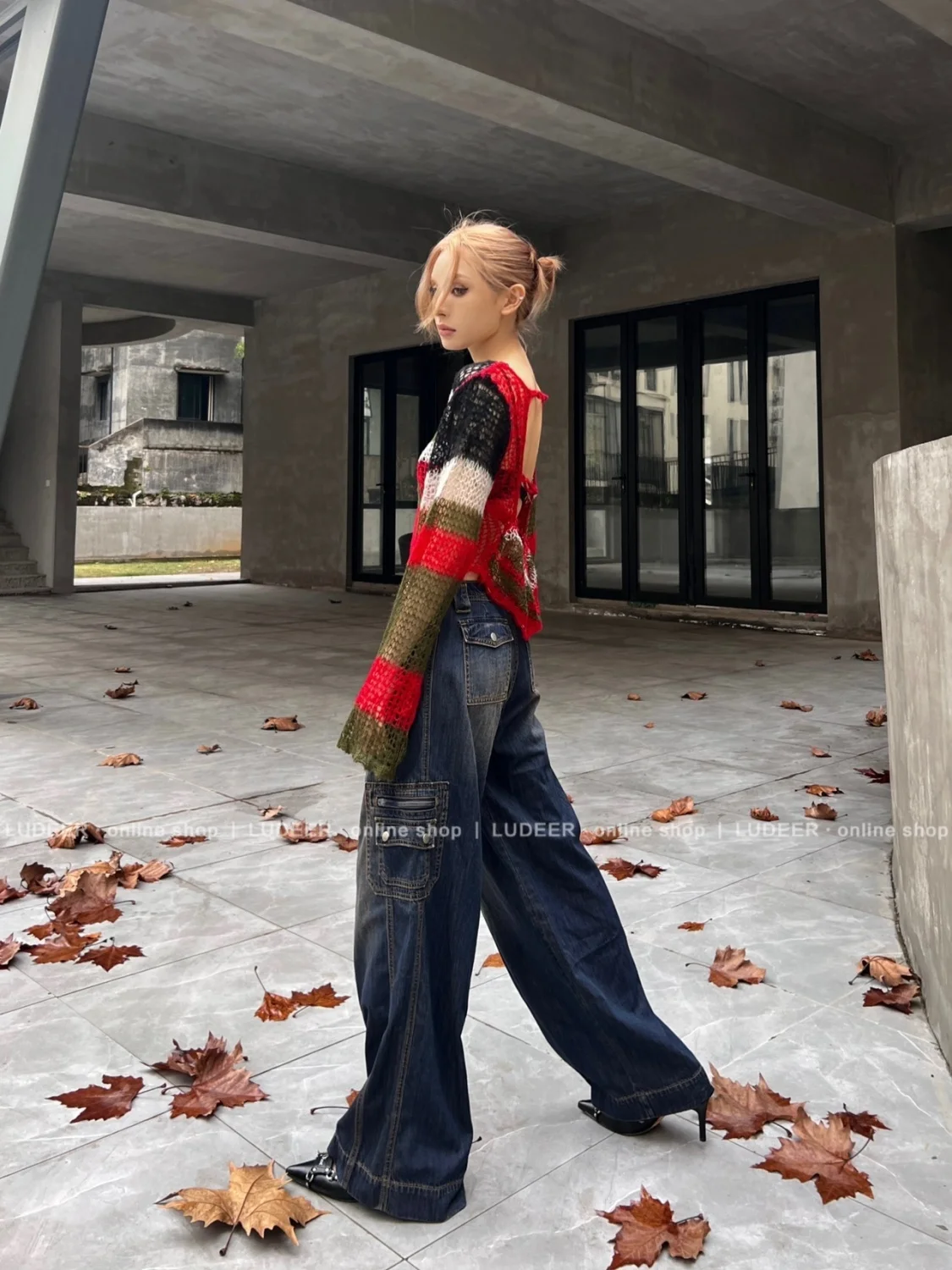 섹시한 백 레스 니트 탑 여성 아메리칸 레트로 할로우 아웃 대비 컬러 풀오버 고스 패션 긴 소매 Y2k 스웨터