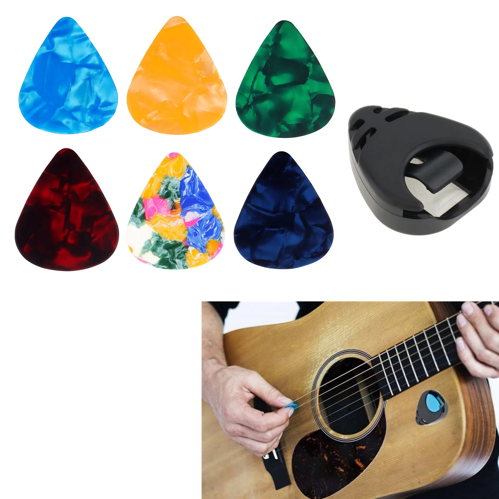 Black Plastic Stick on Guitar Pick Holder for Acoustic Guitar / Ukulele / Bass with Adhesive Back, Convenient Picks Placement