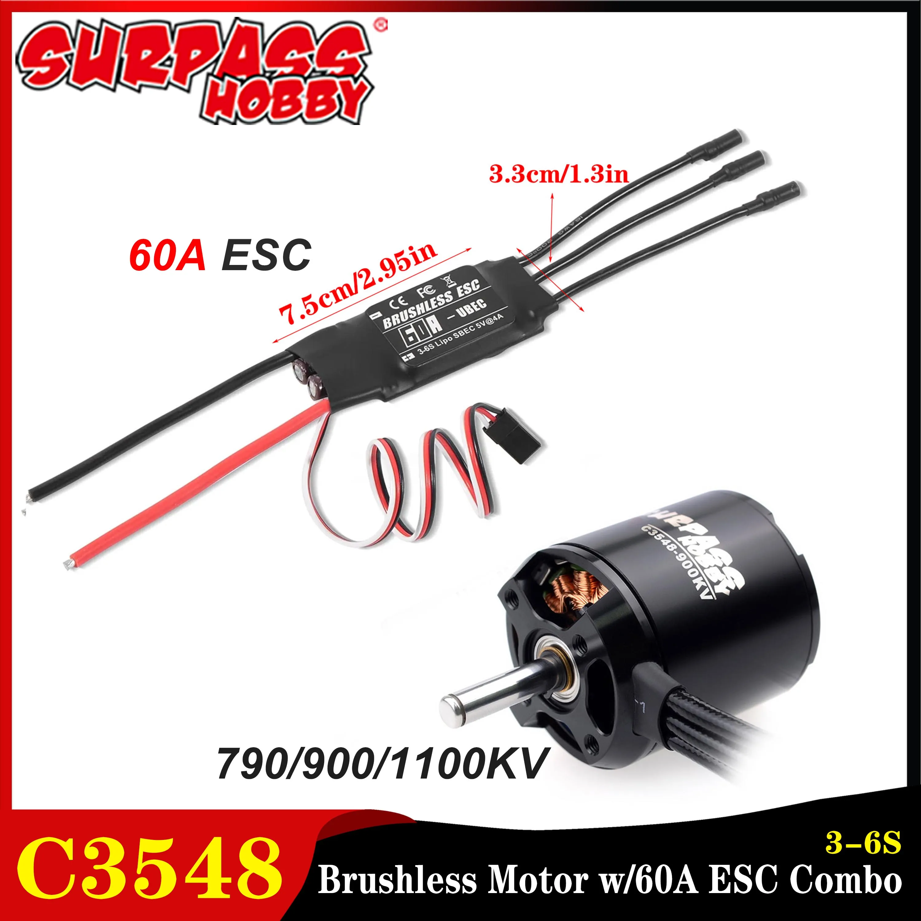 Surpass Hobby C3548 3548 Brushless Motor 790KV 900KV 1100KV W/60A ESC Combo for RC Fixed-wing FPV Drone Airplane Quadcopter Part