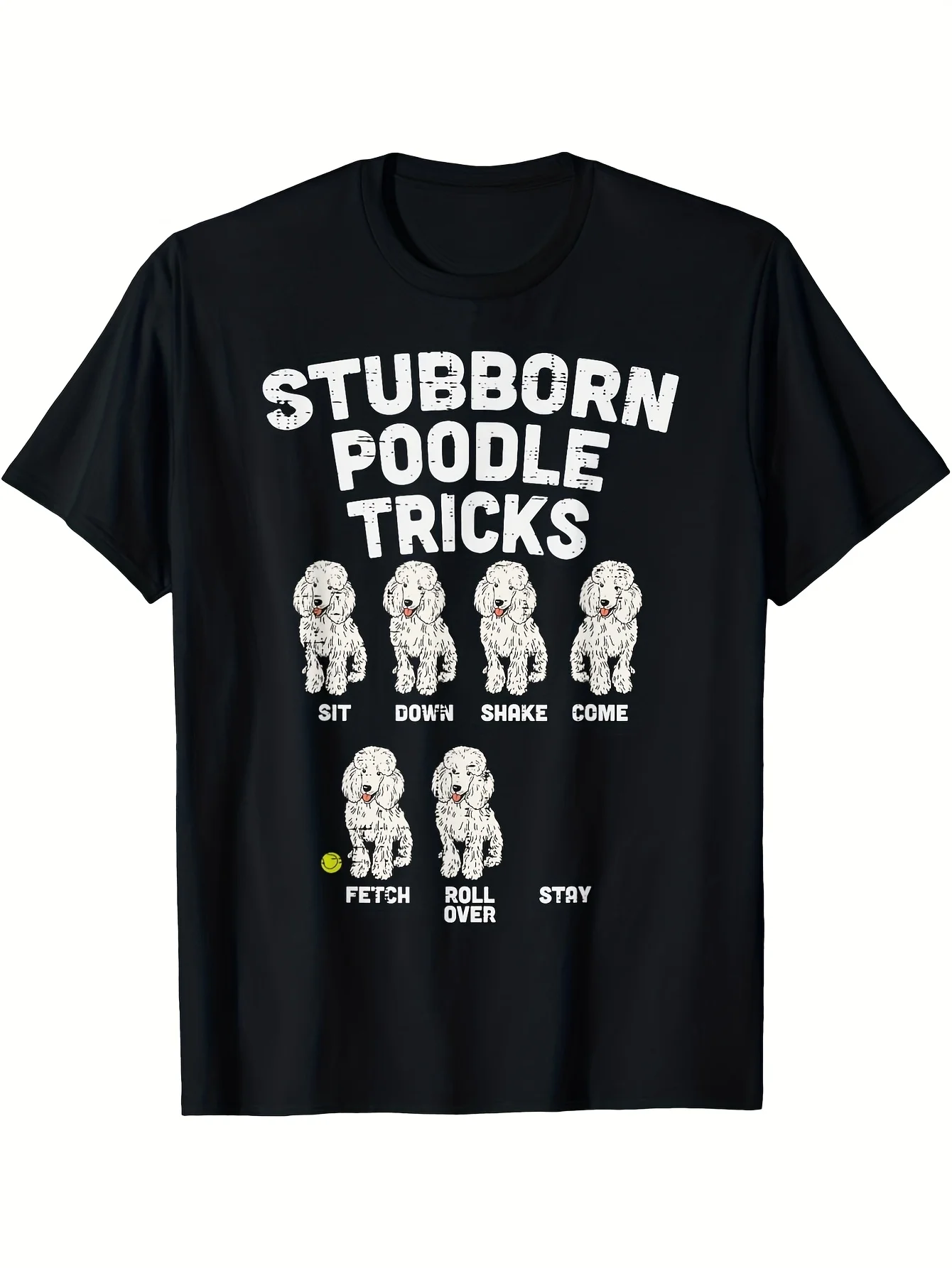 T-shirt amusant sur les tours de caniche pour les amoureux des chiens, avec motif « Tours de caniche têts pourrés » et instructions d'entraînement humoristiques, noir