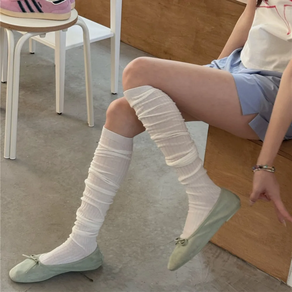 Thigh High Socks Thin Cotton Knitted Solid Color Long Socks Women Stockings JK School Girls Knee High Socks Thigh High Stockings