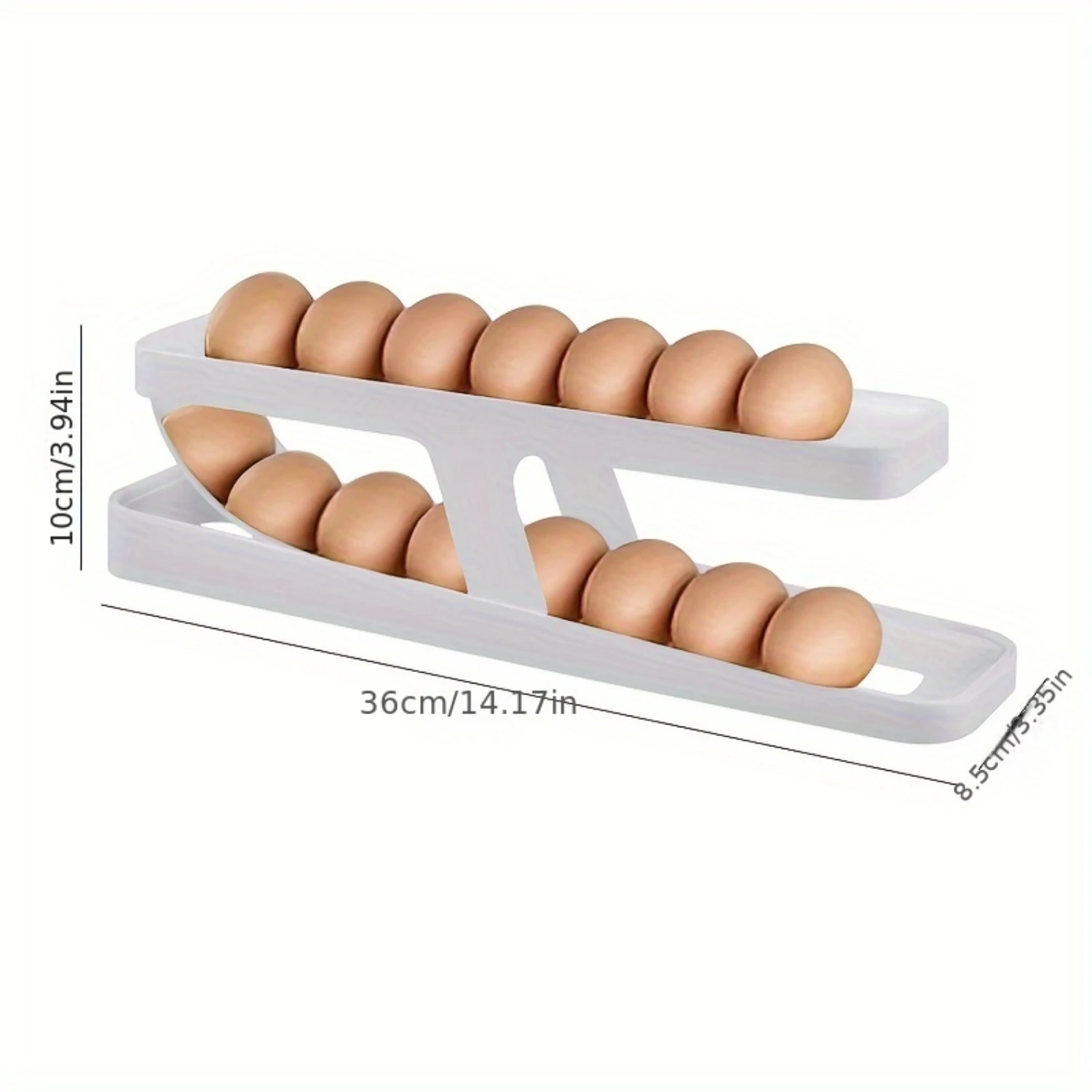 Rolling Egg Holder Tray Rack – Non-Food Contact Plastic Egg Organizer for Refrigerator – Space-Saving  Egg  Bin – Automati