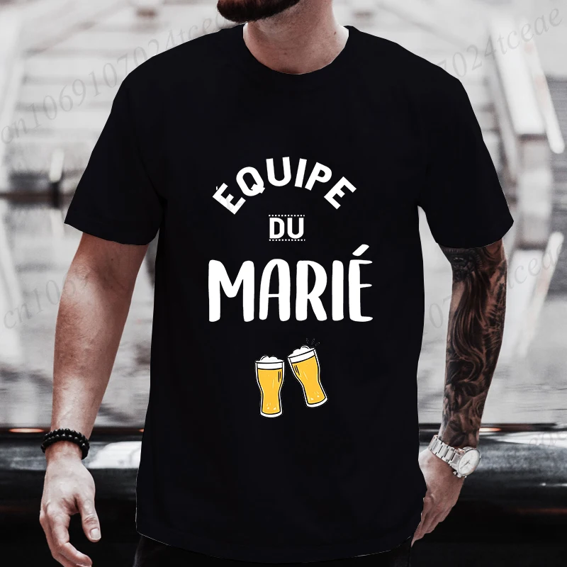 French Groom's Team T-shirt for Man Wedding Party Tees Fashion Beer Graphic Y2k Tops Boyfriend Single Bachelor Evg Party Tshirt