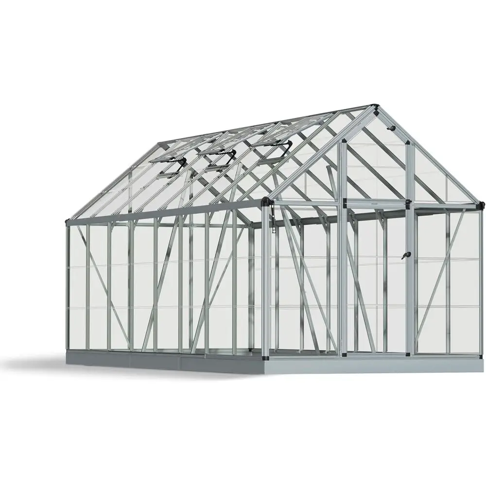 

Комплект для сборки теплицы для любителей: сверхпрочный поликарбонат и алюминий, 1,8 м x 3,6 м, серебристый, запираемая дверь, вентиляция