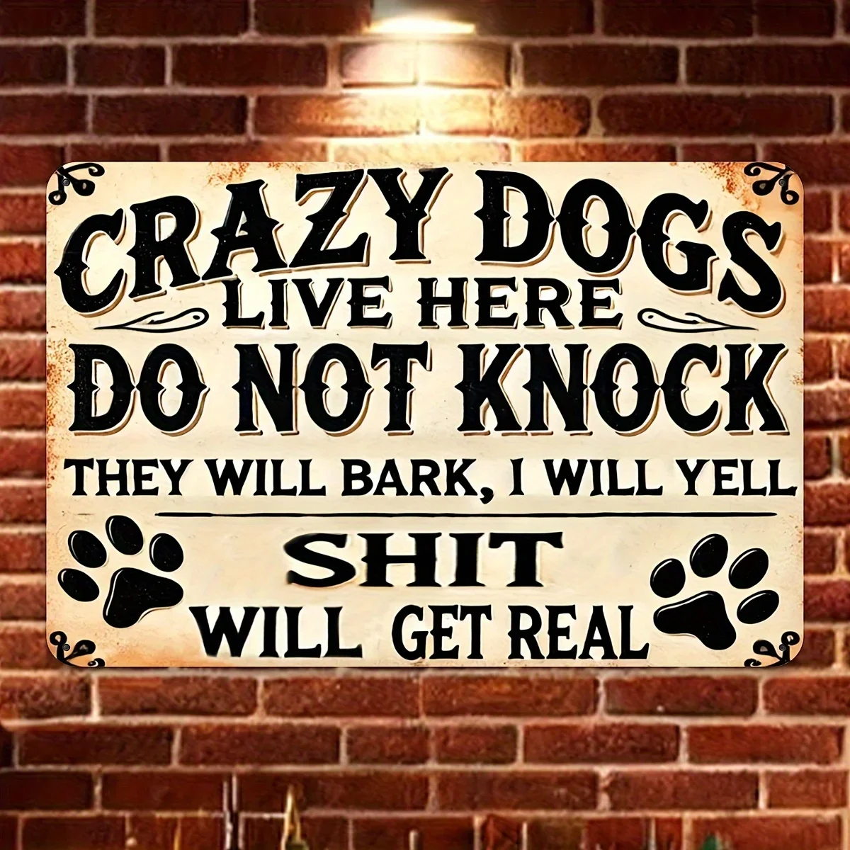 Foil Engraved Aluminum Sign 'Crazy Dogs Live Here Do Not Knock' - Humorous Pet Warning Decor for Dog Owners, Vintage Design D