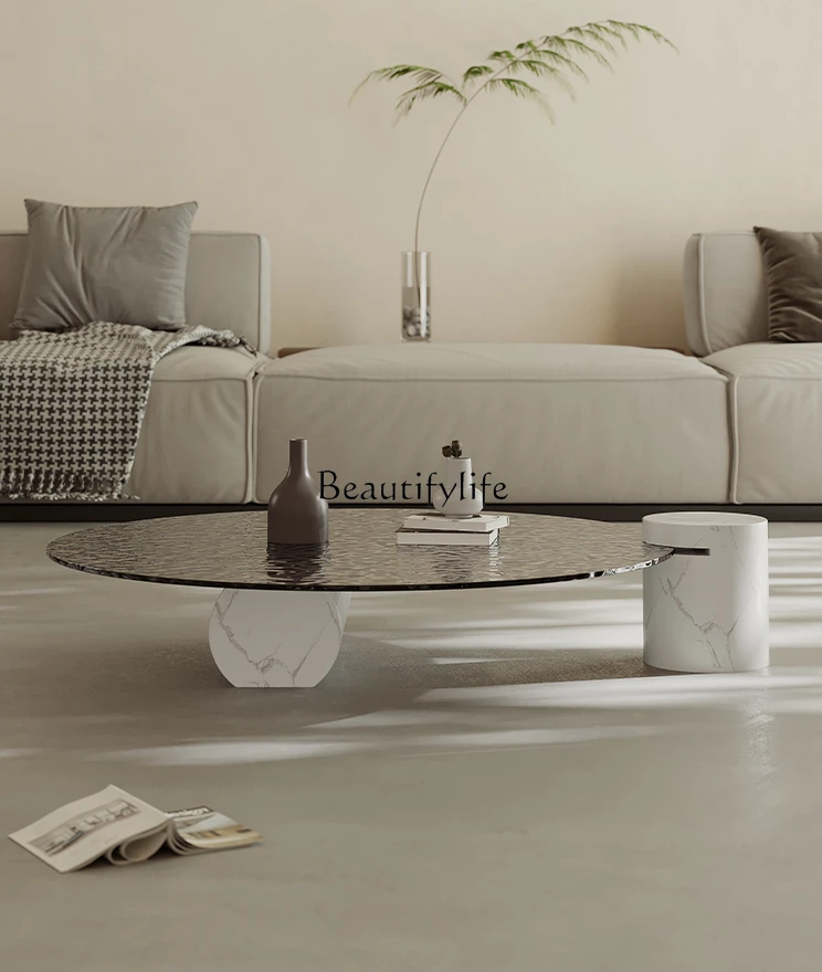 

Light Luxury High-End Water Ripple Coffee Table Living Room Modern Simple round Glass Coffee Table