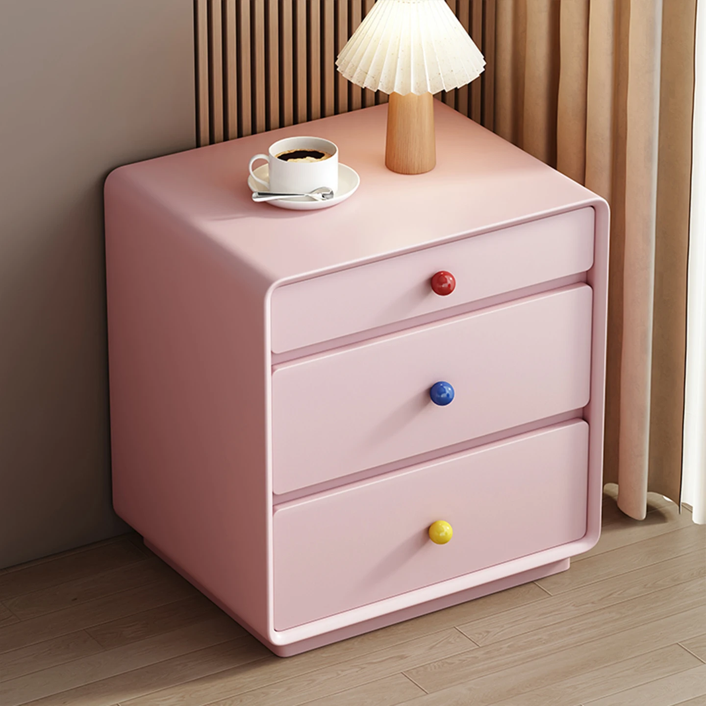 cream-style minimalist modern light luxury creative solid wood storage chest, bedroom three-drawer bedside cabinet
