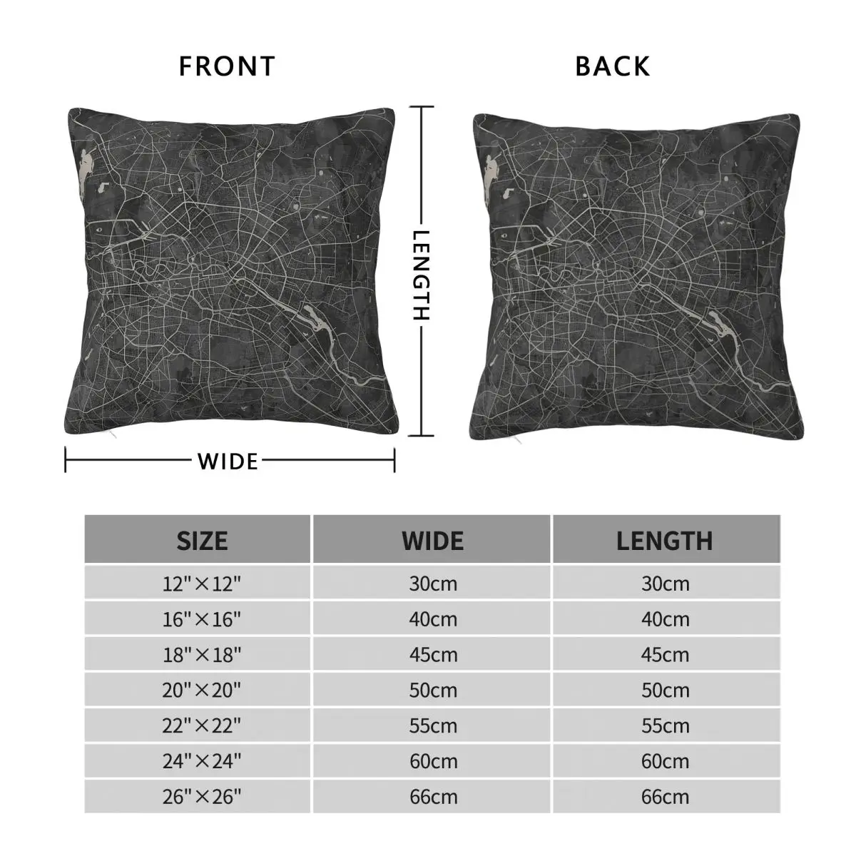Berlin Germany Gray Map Square Pillowcase Polyester Linen Velvet Printed Zip Decorative Pillow Case Sofa Cushion Cover