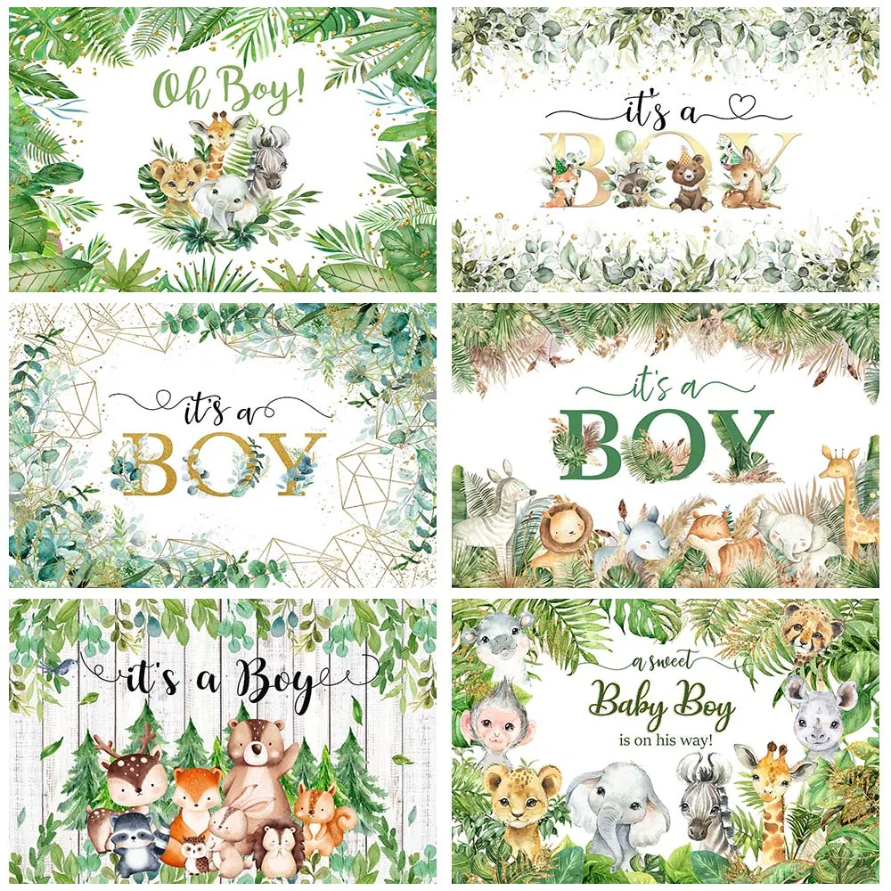 Safari Jungle Theme Boy Baby Shower Photography Backdrops Green Leaf Flower Party Decoration Banner Background For Photo Studio