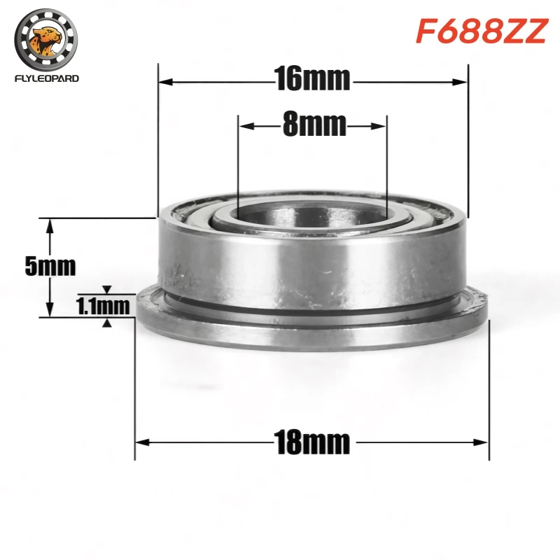 2Pcs F688ZZ F688-2Z Flange Ball Bearing 8x16x5mm ABEC-7 High Precision Double ZZ Metal Shielded Chrome Steel
