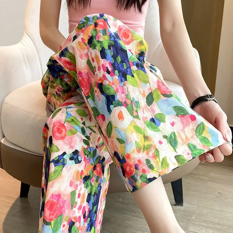 Thin Cotton Silk Pajama Pants Women Summer  Cotton Wide Leg Pants  Home Air Conditioning Pants Pajama Women