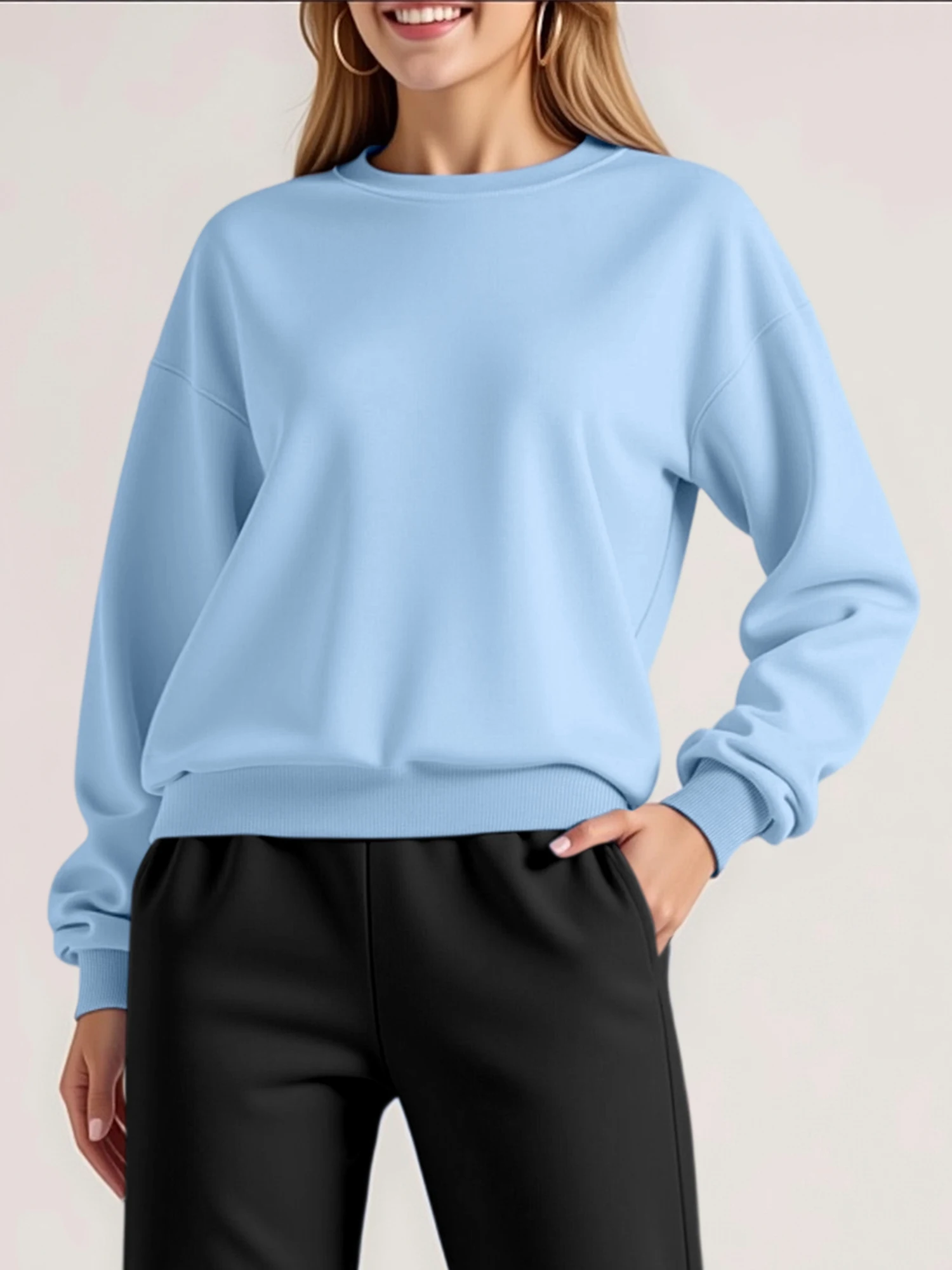 Sweat-shirt minimaliste à coupe ample, col rond et épaules tombantes, pour les tenues décontractées Y2K et les looks streetwear des influenceurs
