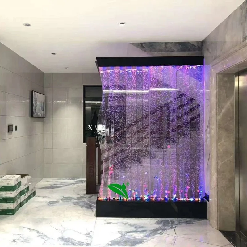 Customization.Restaurant Hotel Decoration Floor Standing Multi Colors Led Light Acrylic Dancing Water Fountain Bubble Panel Wall