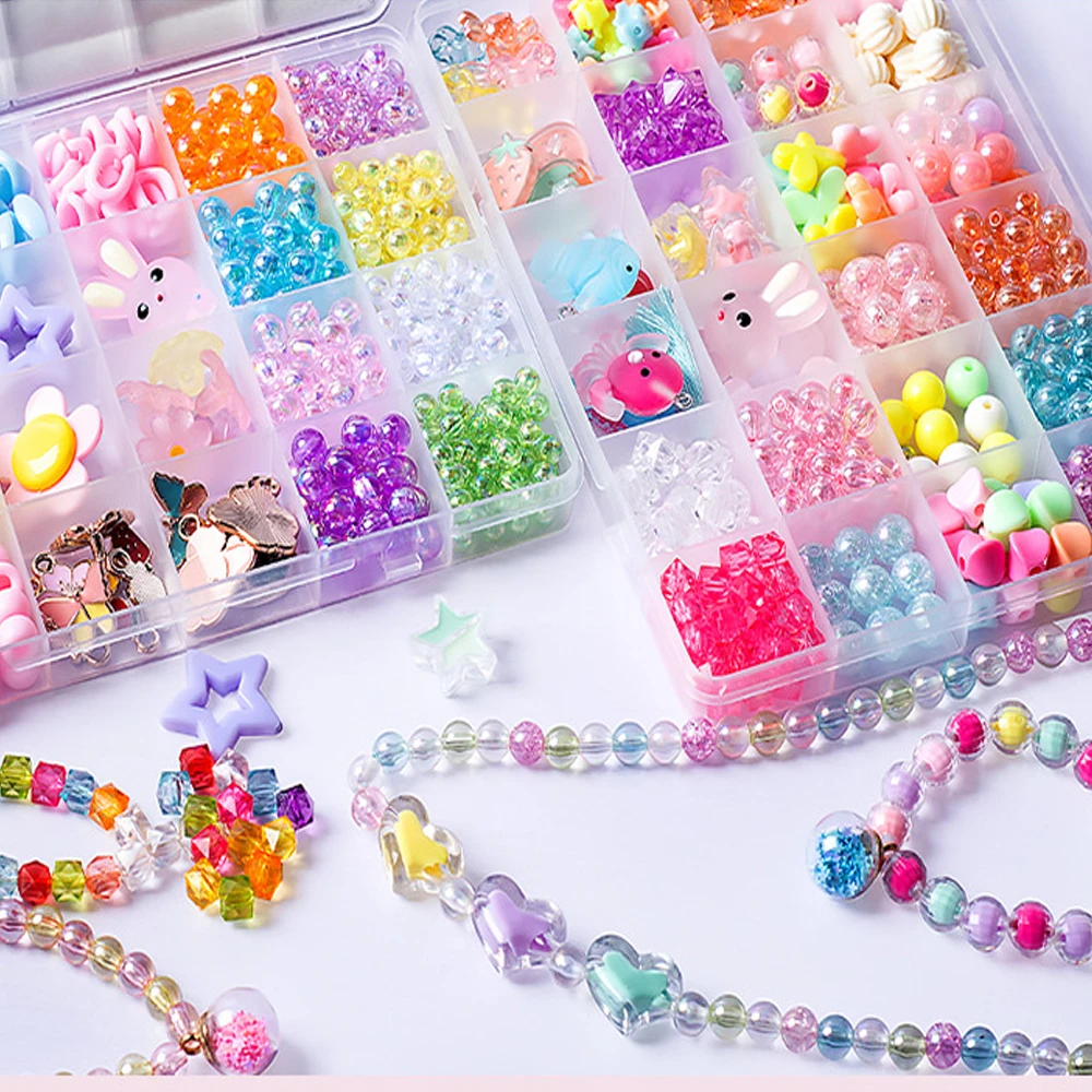 24 grid diy children's acrylic handmade beaded jewelry set amblyopia correction Wear bead set Educational toys handmade beaded