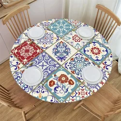 Mandala Tablecloth Elastic Edged Boho Round Fitted Table Cover Waterproof Table Cloth for Indoor Outdoor Dinning Table Decor
