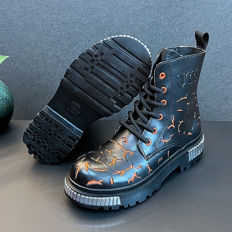 New Arrival Men Fashion Casual Punk Style Boots Spring Autumn Luxury Designer Youth Trending Metal High Top Motorbike Sneakers