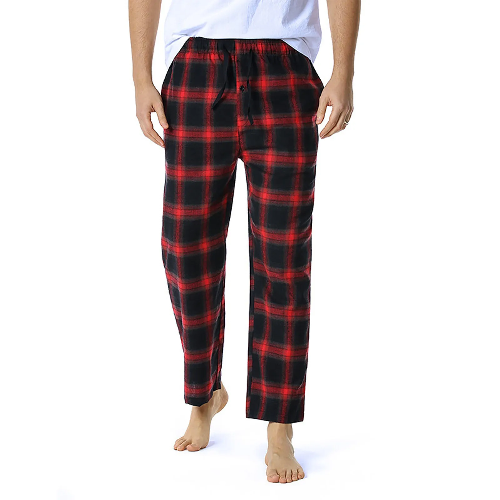 

Pantalon Y2k Pajama Pants Mens Elastic Plaid Thin Comfortable 2023 Autumn/Winter Pajama Trouser Loose Drawstring Wide Leg Bottom