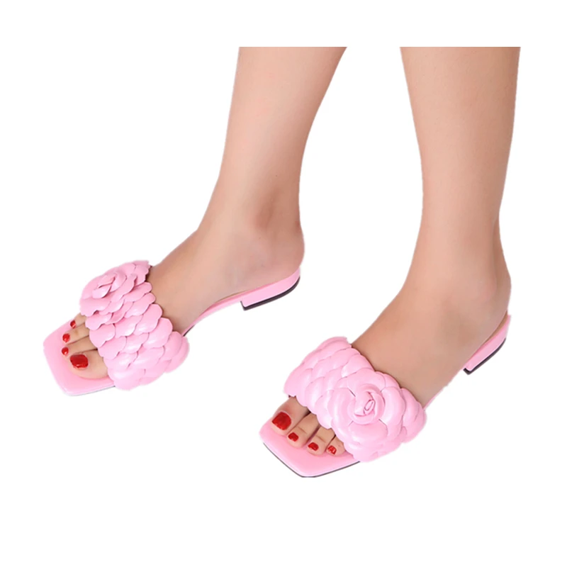 Latest Italian Design Summer Fashion Luxury Flat Heel Gold silver Pink Flower Women\'s Shoes plus size 38-44 Women Flat Slippers