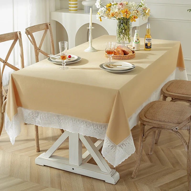 Luxury Solid Color Cotton and Linen Tablecloth French Lace Desk Tea Table Cover for Living Room Washable Anti-Scratch Dust Cover
