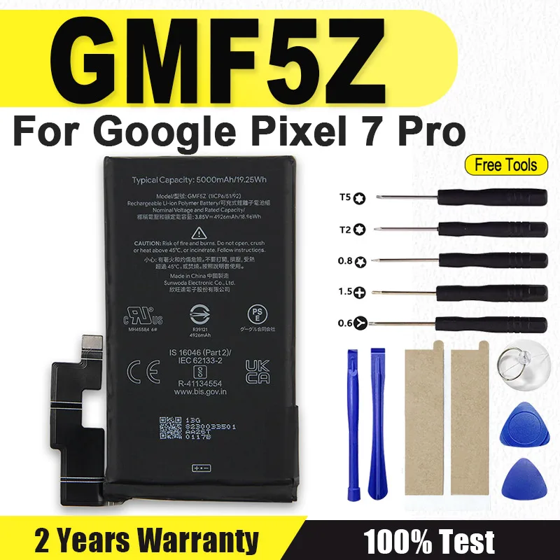 New Battery GMF5Z 5000mAh Battery For Google Pixel 7 Pro Mobile Phone Batteries +Tools