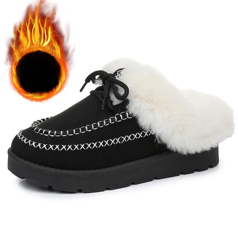 Women Plush cotton shoes 2026 Winter New Thicken Warm Comfortable Snow Boots for Women indoor Slip on Half Drag Platform shoes