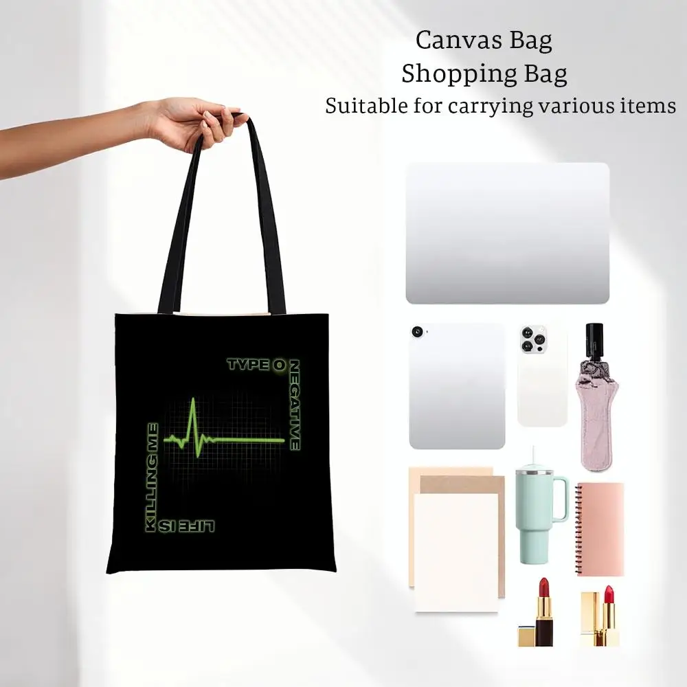 Fashion Gothic Metal T-Type O N-Negative Storage Bags Lightweight Printed Canvas Bag Portable Daily Shopping Shoulder Bag
