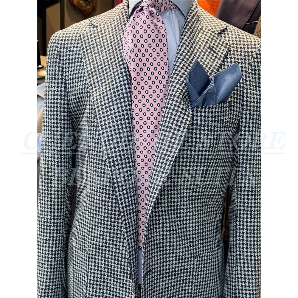 

Classic Houndstooth Men's Blazer Suits Luxury Single Breasted Notch Lapel Slim Fit Coat Elegant 1 Piece Outfits Costume