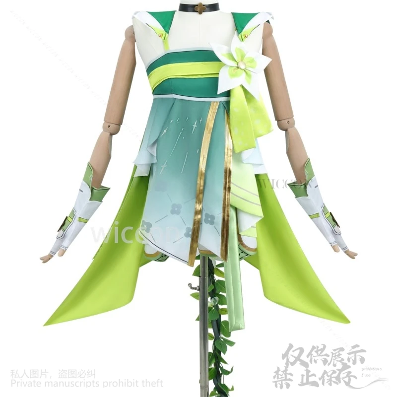 فيرينا تأثيري أنيمي لعبة Wuthering موجات زي الأخضر قزم الربيع فستان الغابات نمط الفتيات امرأة لوليتا سماعات الباروكات مخصصة