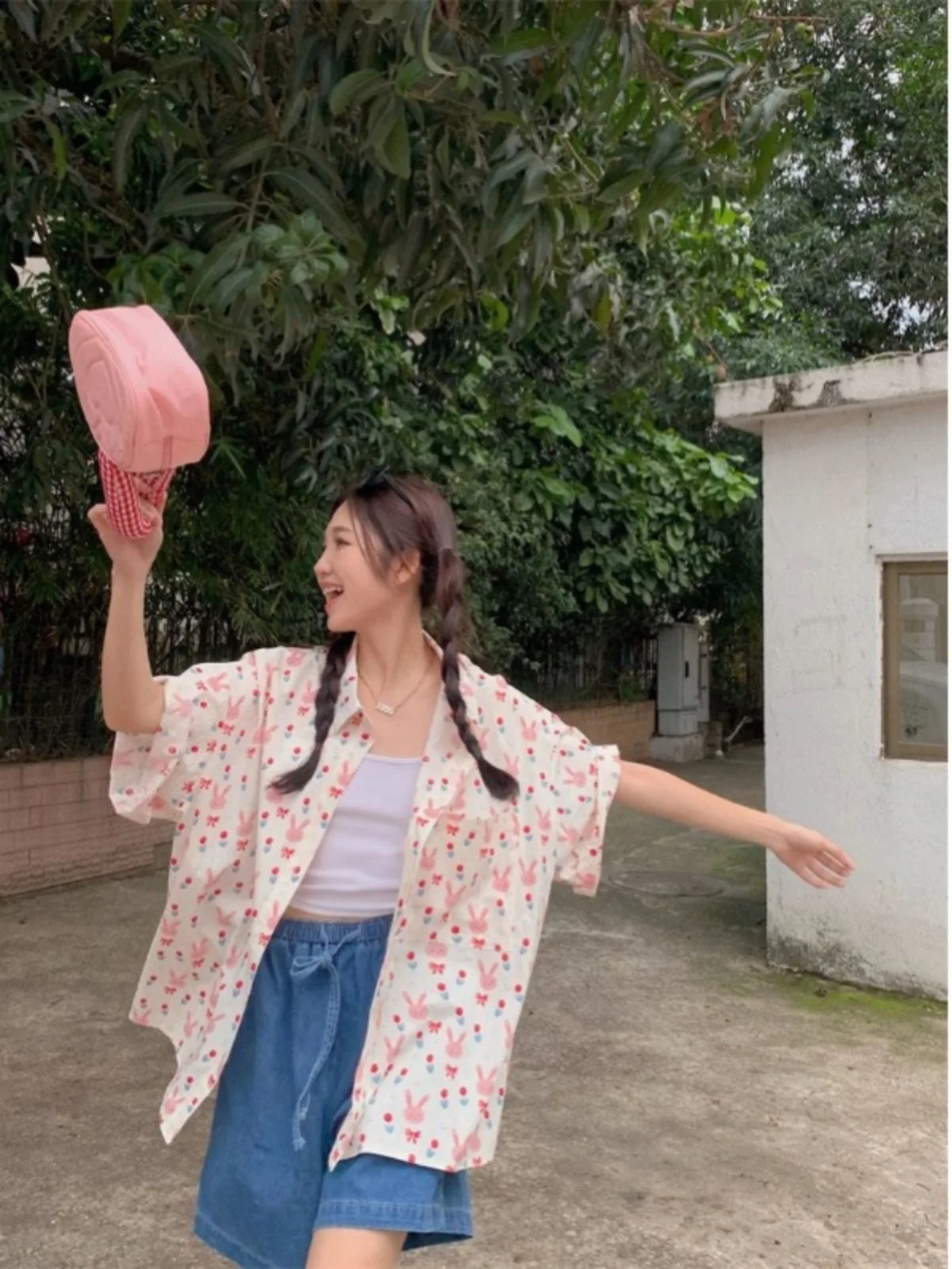 Dolce stampa ort Sve Donna irt Estate 2025 Allentato Dimagrante Adolescente Versatile Protezione solare Colletto superiore Bottoni