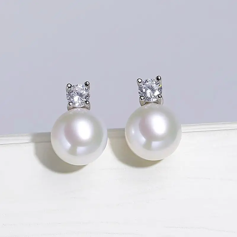 Senlissi-New Fashion Lofty 8-12mm Freshwater Pearl Stud 18k Earrings for Women S925 Sterling Silver Jewelry Girlfriend Gifts