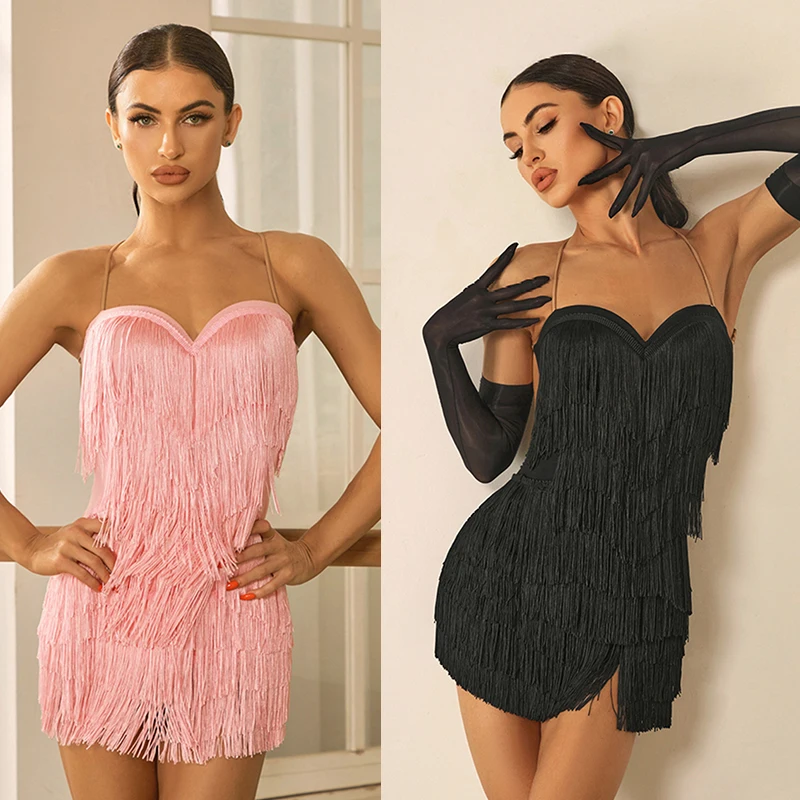 

Latin Dance Clothes Women Fringe Dress Competition Dress Cha Cha Dance Dress Rumba Tango Dance Performance Costume